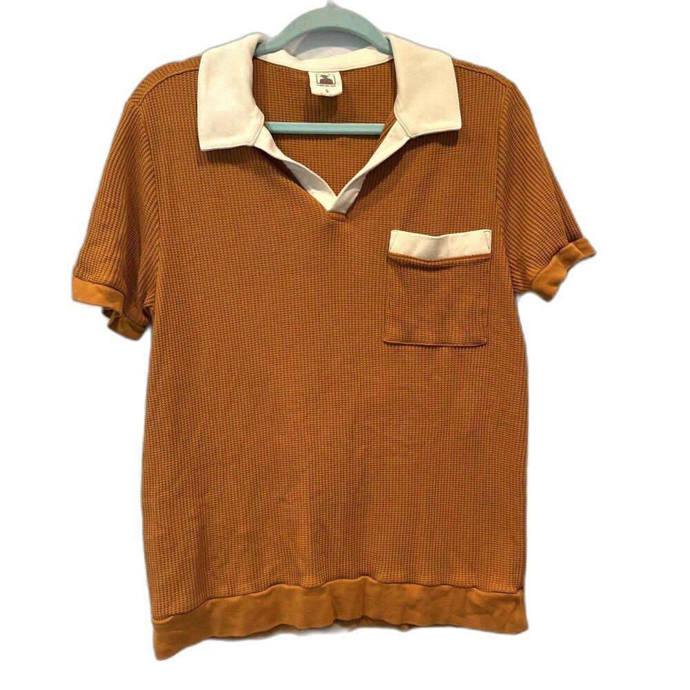 Dandy Del Mar Cannes Shirt Waffle Knit Resort Polo Retro Beach Sienna Men Small